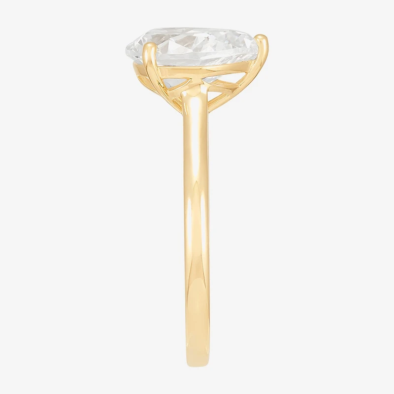 Womens White Cubic Zirconia 10K Gold Pear Solitaire Cocktail Ring