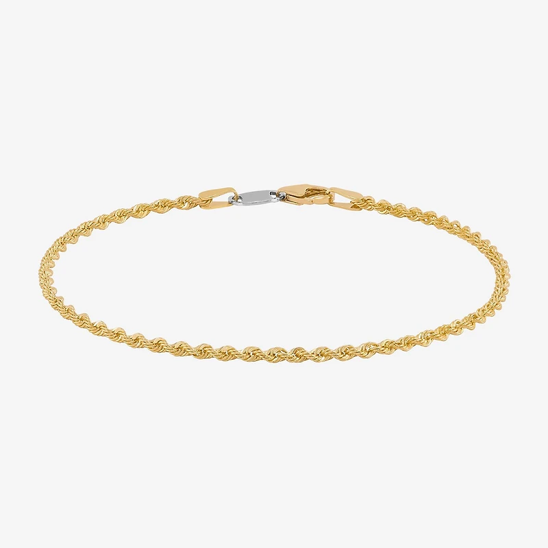 Bonded Brilliance Womens 14K Gold Bonded With Sterling Silver 7.5 Inch Solid Rope Chain Bracelet