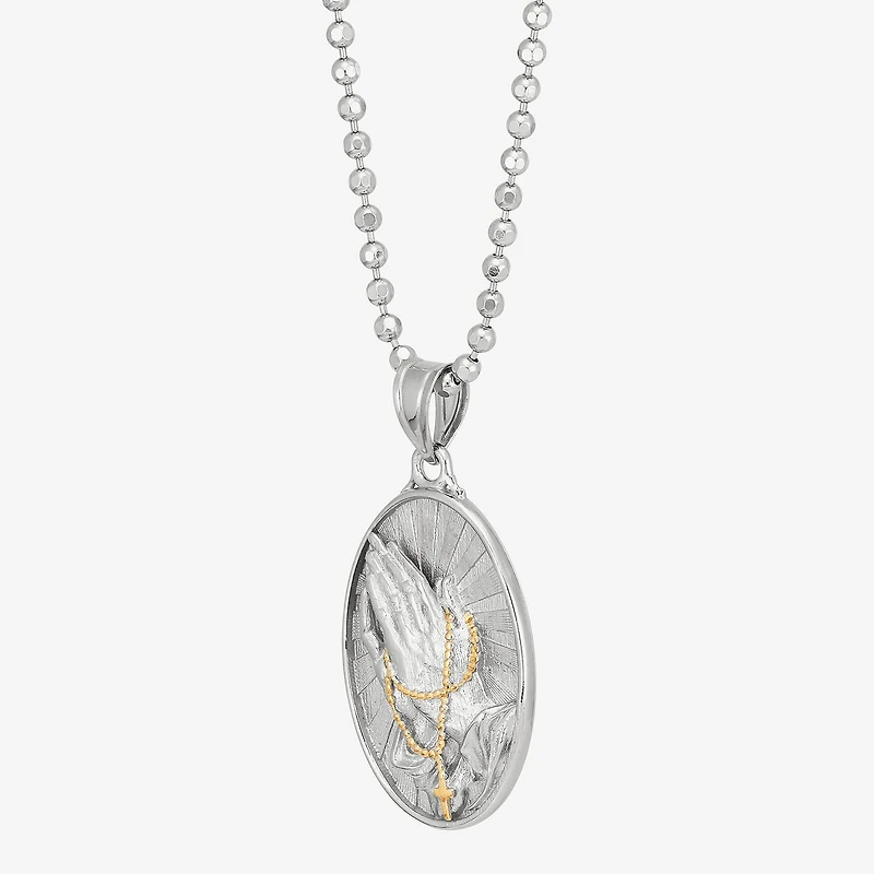 Praying Medal Mens 14K Gold Over Silver Oval 18 Inch Pendant Necklace