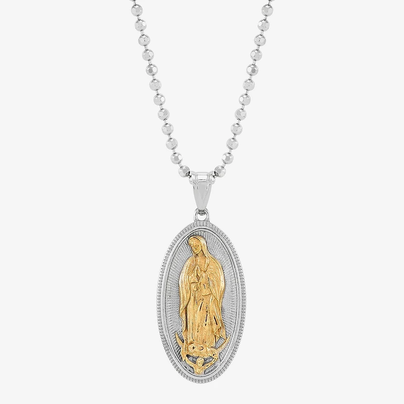 Mens Sterling Silver Oval 18 Inch Pendant Necklace