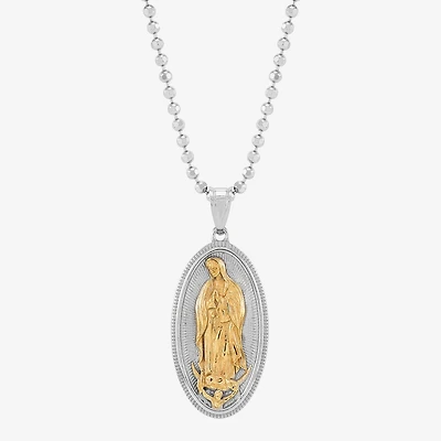 Mens Sterling Silver Oval 18 Inch Pendant Necklace
