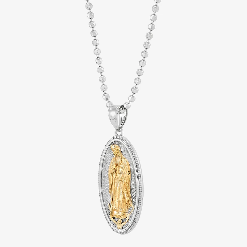Mens Sterling Silver Oval 18 Inch Pendant Necklace
