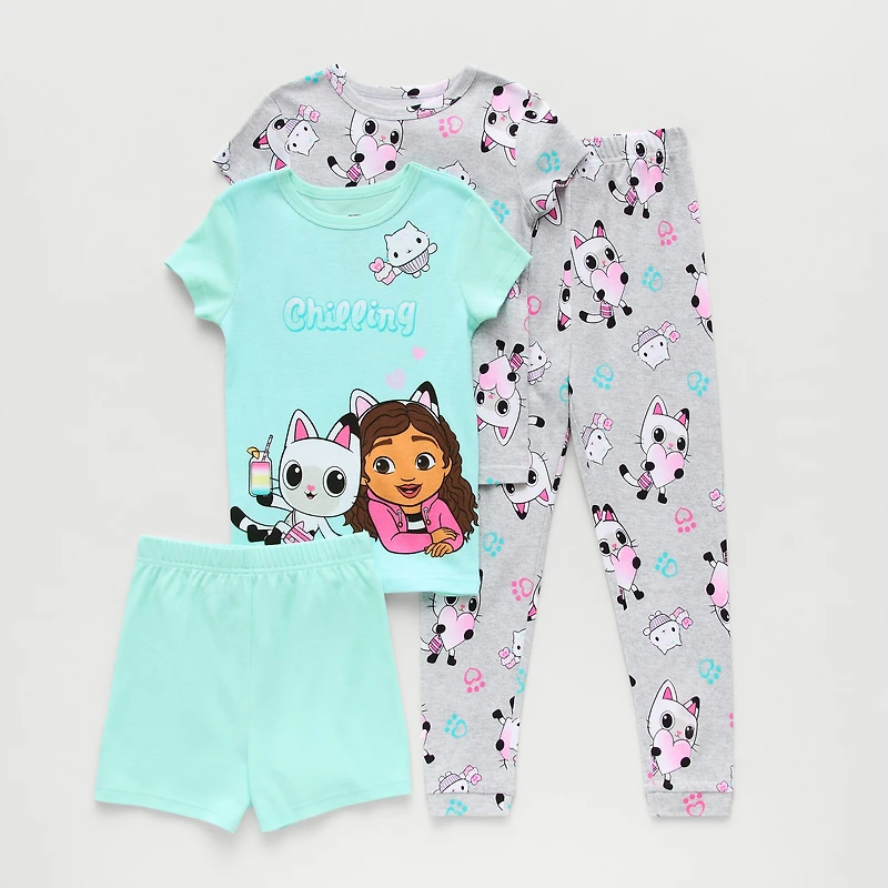Little & Big Kid Girls Gabby's Dollhouse Crew Neck Short Sleeve 4-pc. Pajama Set