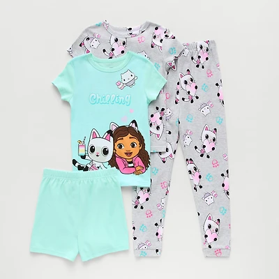 Little & Big Kid Girls Gabby's Dollhouse Crew Neck Short Sleeve 4-pc. Pajama Set