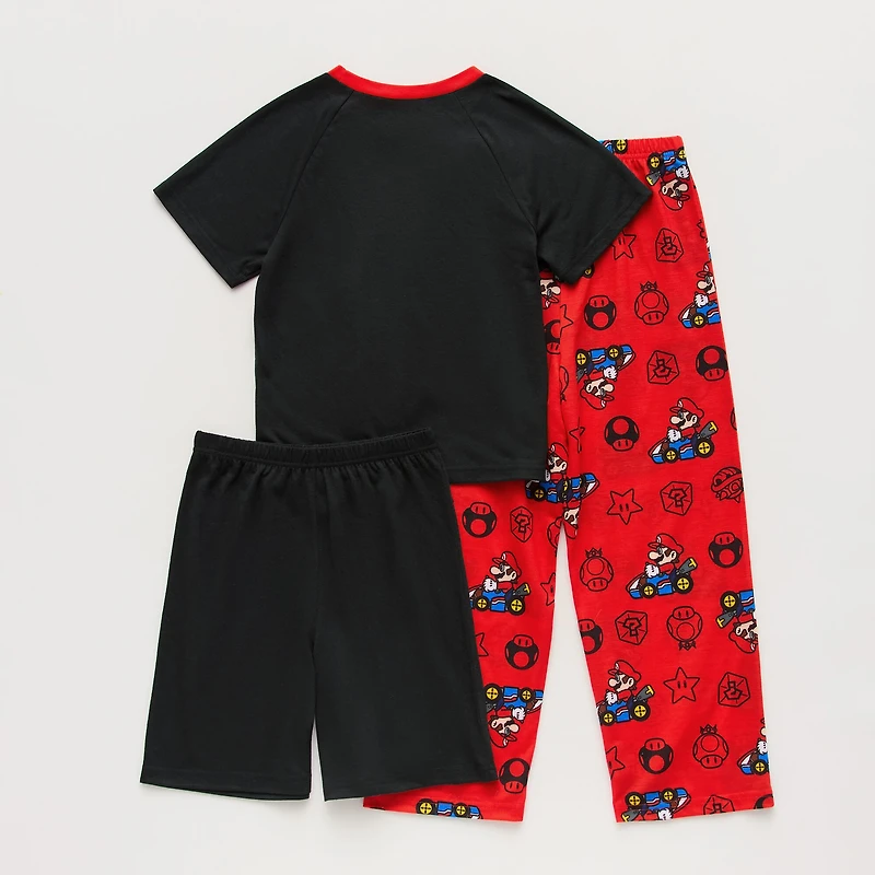 Little & Big Kid Boys Super Mario Crew Neck Short Sleeve 3-pc. Pajama Set