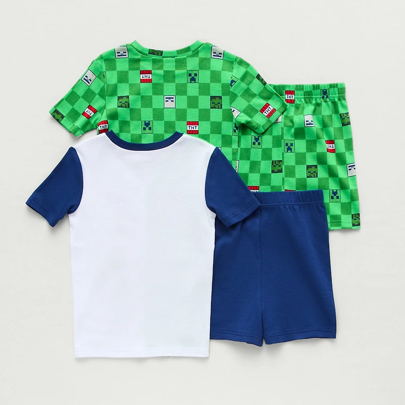Little & Big Kid Boys Minecraft Crew Neck Short Sleeve 4-pc. Pajama Set