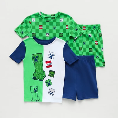Little & Big Kid Boys Minecraft Crew Neck Short Sleeve 4-pc. Pajama Set
