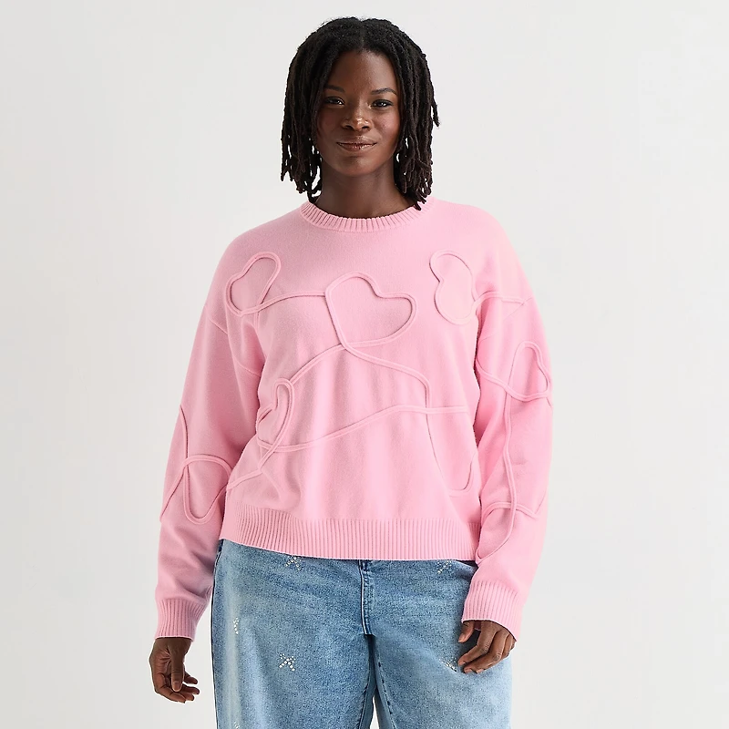 Forever 21 Juniors Plus Womens Crew Neck Long Sleeve Pullover Sweater