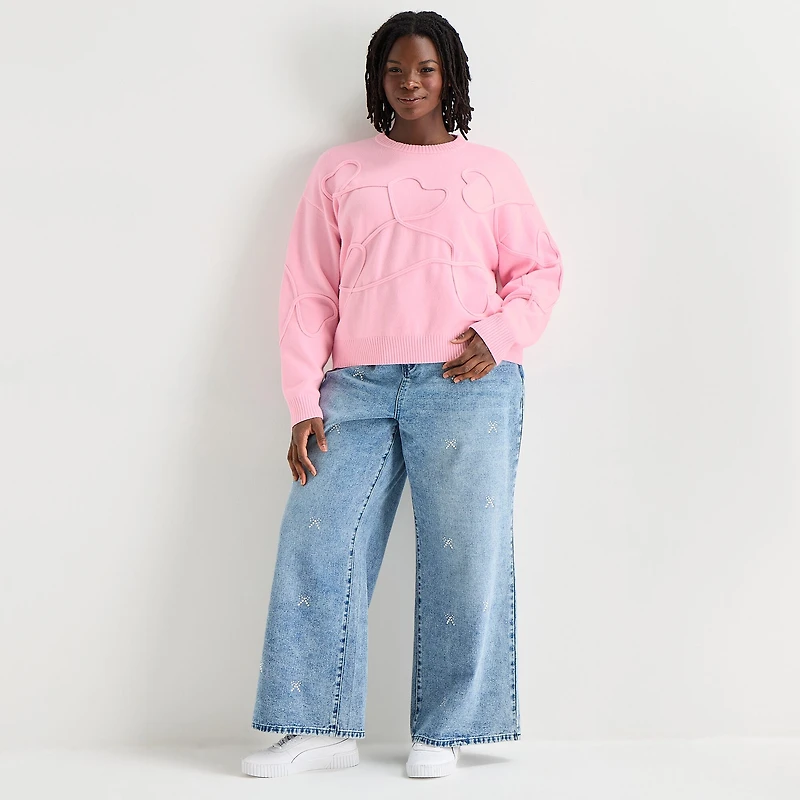 Forever 21 Juniors Plus Womens Crew Neck Long Sleeve Pullover Sweater