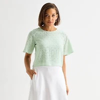 Liz Claiborne Womens V Neck Short Sleeve Blouse