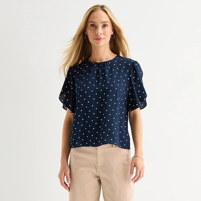 Liz Claiborne Womens Round Neck Short Sleeve Blouse