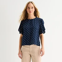 Liz Claiborne Womens Round Neck Short Sleeve Blouse