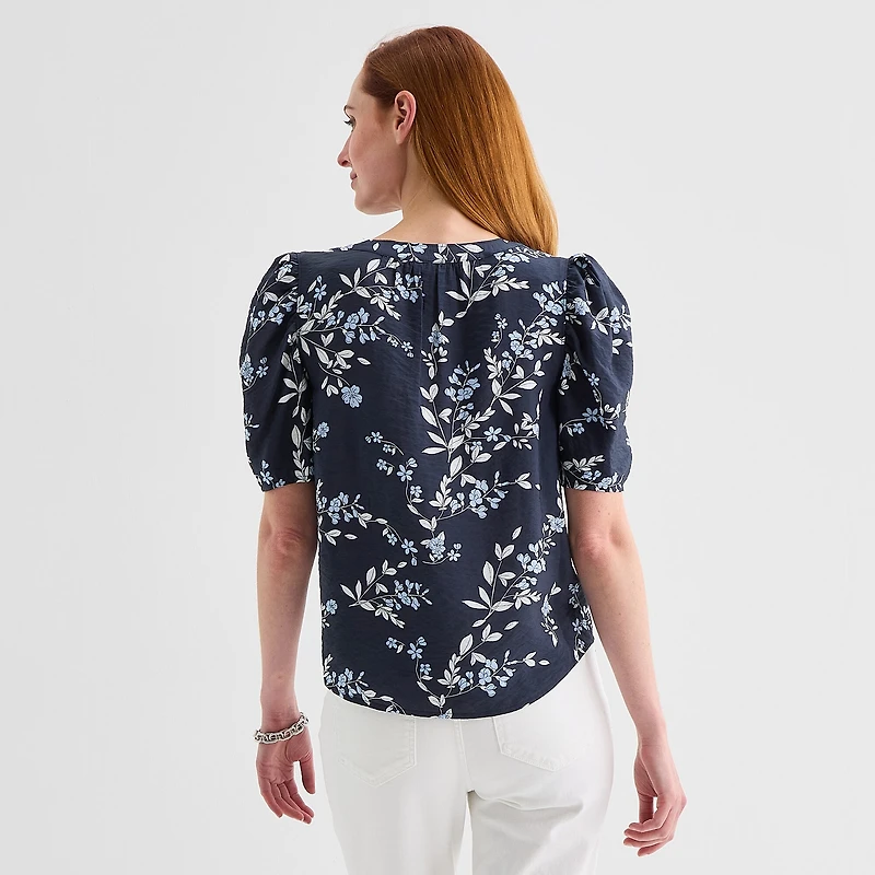 Liz Claiborne Womens Round Neck Short Sleeve Blouse