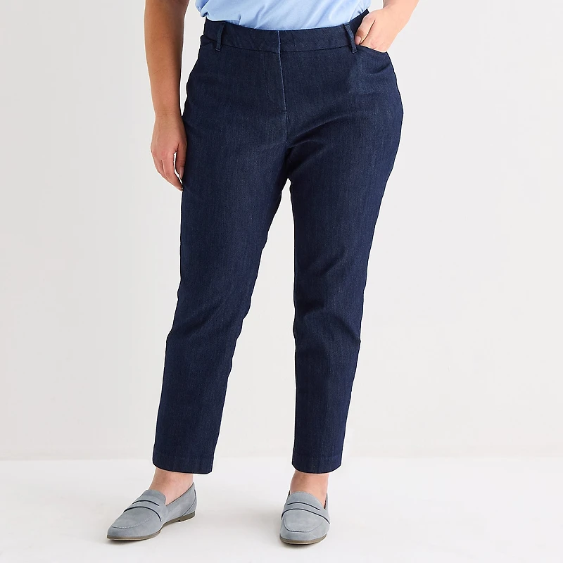Liz Claiborne Emma Womens Plus Stretch Fabric Straight Mid Rise Ankle Pant