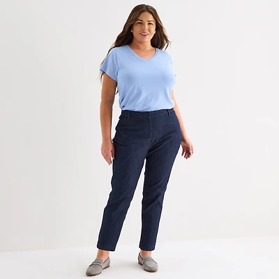 Liz Claiborne Emma Womens Plus Stretch Fabric Straight Mid Rise Ankle Pant