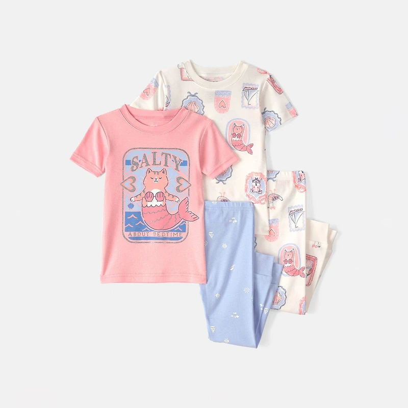 Carter's Toddler Girls Round Neck Short Sleeve 4-pc. Pajama Set