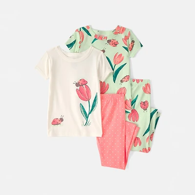 Carter's Toddler Girls Round Neck Short Sleeve 4-pc. Pajama Set