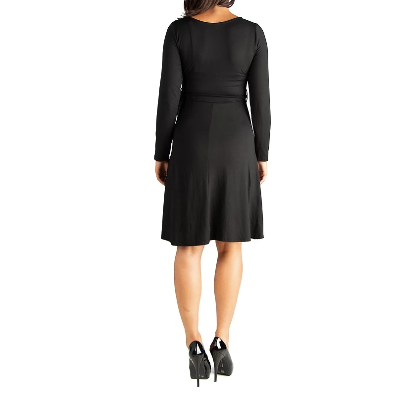 24seven Comfort Apparel Womens Maternity V Neck Long Sleeve A-Line Dress