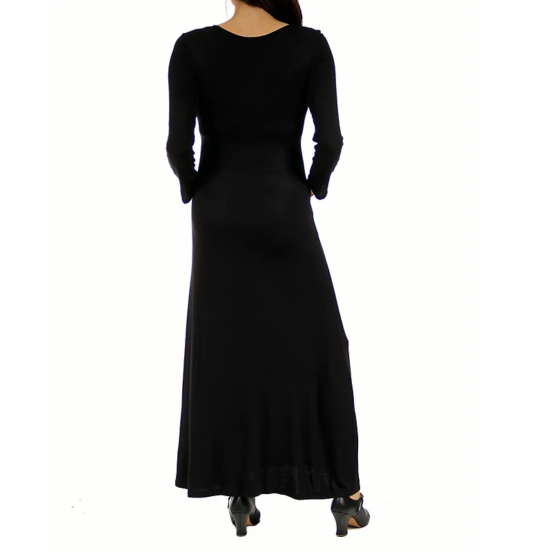 24seven Comfort Apparel Womens Maternity Scoop Neck Long Sleeve Maxi Dress