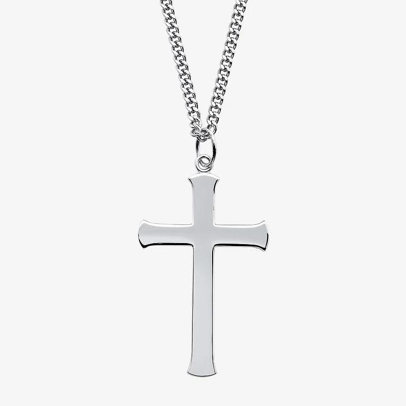 Mens Sterling Silver Cross Inch Pendant Necklace