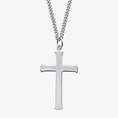 Mens Sterling Silver Cross Inch Pendant Necklace
