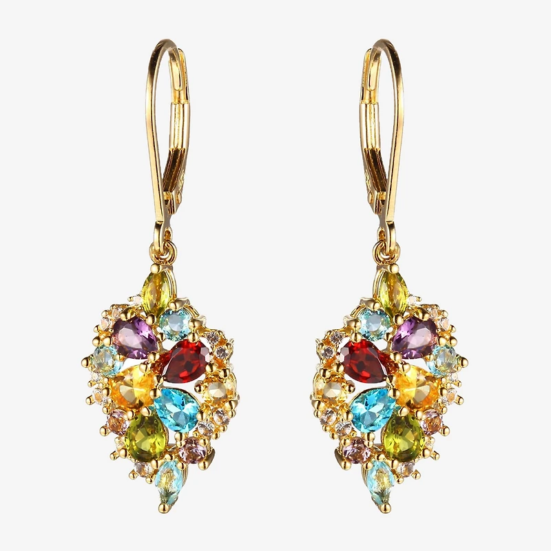 Womens Genuine Multi Color 18K Gold Over Silver Drop Earrings