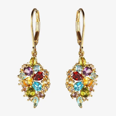 Womens Genuine Multi Color 18K Gold Over Silver Drop Earrings