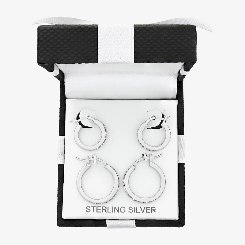 Womens White Crystal Sterling Silver 2 Pair Earring Set