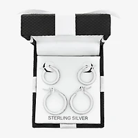 Womens White Crystal Sterling Silver 2 Pair Earring Set