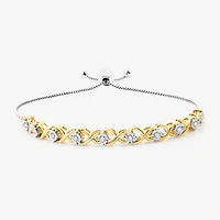 Womens 1/4 CT. T.W. Lab Grown White Diamond 14K Two Tone Gold Over Silver Sterling Bolo Bracelet
