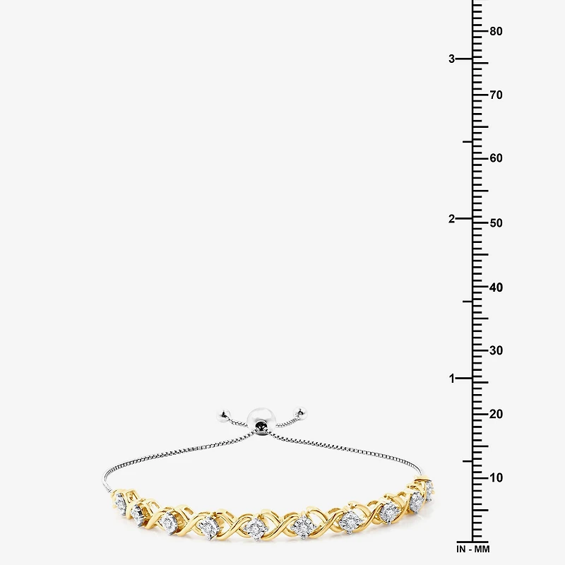 Womens 1/4 CT. T.W. Lab Grown White Diamond 14K Two Tone Gold Over Silver Sterling Bolo Bracelet
