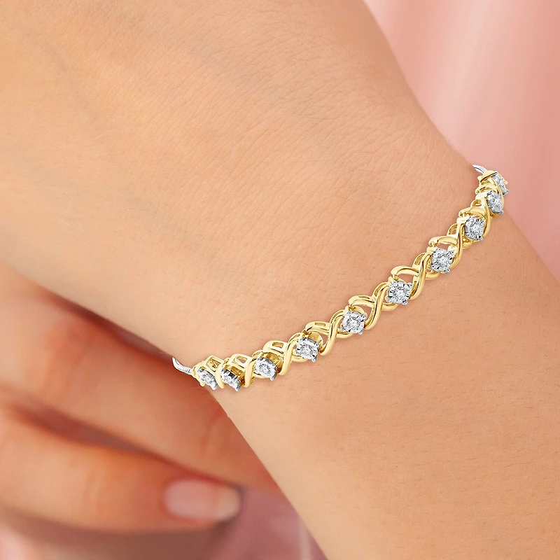 Womens 1/4 CT. T.W. Lab Grown White Diamond 14K Two Tone Gold Over Silver Sterling Bolo Bracelet