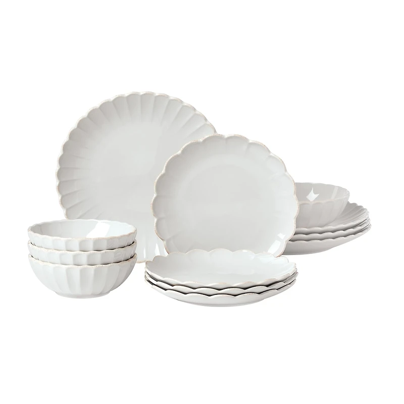 Lenox French Perle Scallop White 12-pc. Stoneware Dinnerware Set