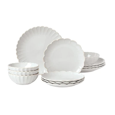 Lenox French Perle Scallop White 12-pc. Stoneware Dinnerware Set
