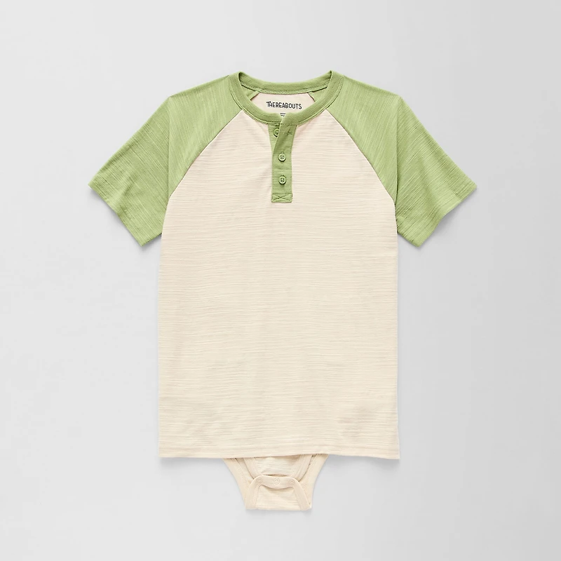 Thereabouts Little & Big Kid Boys Bodysuit Closure Easy-on + Easy-off Adaptive Henley Neck Short Sleeve Bodysuit
