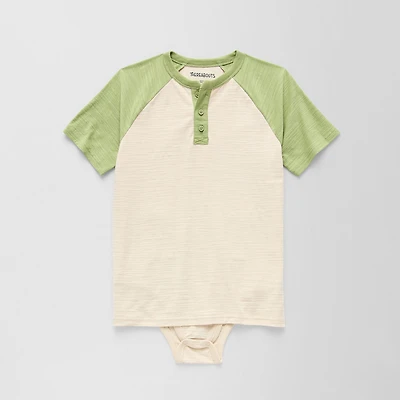 Thereabouts Little & Big Kid Boys Bodysuit Closure Easy-on + Easy-off Adaptive Henley Neck Short Sleeve Bodysuit