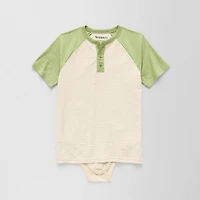 Thereabouts Little & Big Kid Boys Bodysuit Closure Easy-on + Easy-off Adaptive Henley Neck Short Sleeve Bodysuit