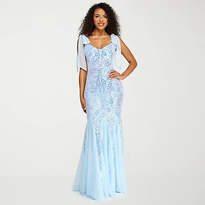 B. Smart Womens Juniors V Neck Sleeveless Sequin Scroll Bodycon Dress