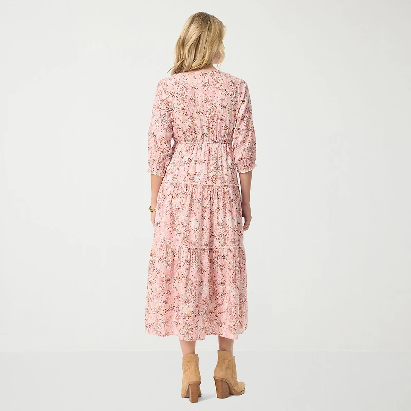 JS Jessica Simpson Womens V Neck 3/4 Sleeve Paisley A-Line Dress