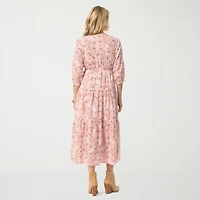 JS Jessica Simpson Womens V Neck 3/4 Sleeve Paisley A-Line Dress