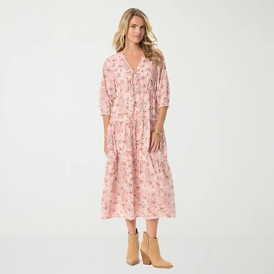 JS Jessica Simpson Womens V Neck 3/4 Sleeve Paisley A-Line Dress