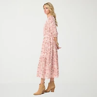 JS Jessica Simpson Womens V Neck 3/4 Sleeve Paisley A-Line Dress