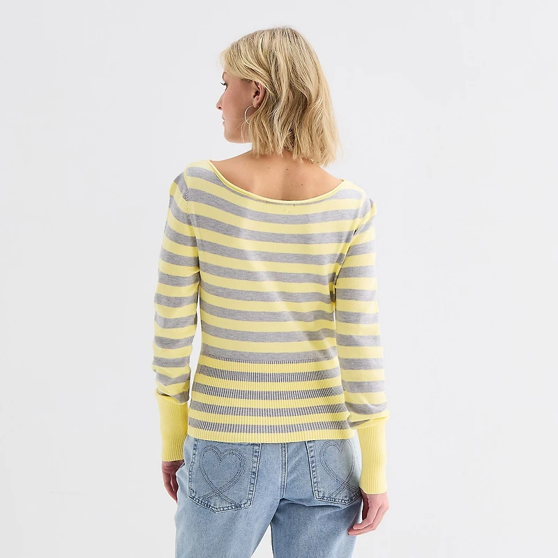 Forever 21 Juniors Womens Boat Neck Long Sleeve Striped Pullover Sweater