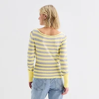 Forever 21 Juniors Womens Boat Neck Long Sleeve Striped Pullover Sweater