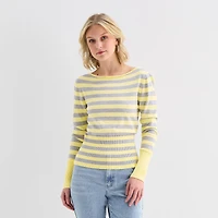 Forever 21 Juniors Womens Boat Neck Long Sleeve Striped Pullover Sweater