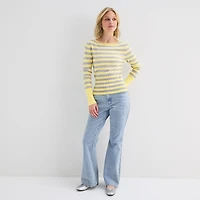 Forever 21 Juniors Womens Boat Neck Long Sleeve Striped Pullover Sweater