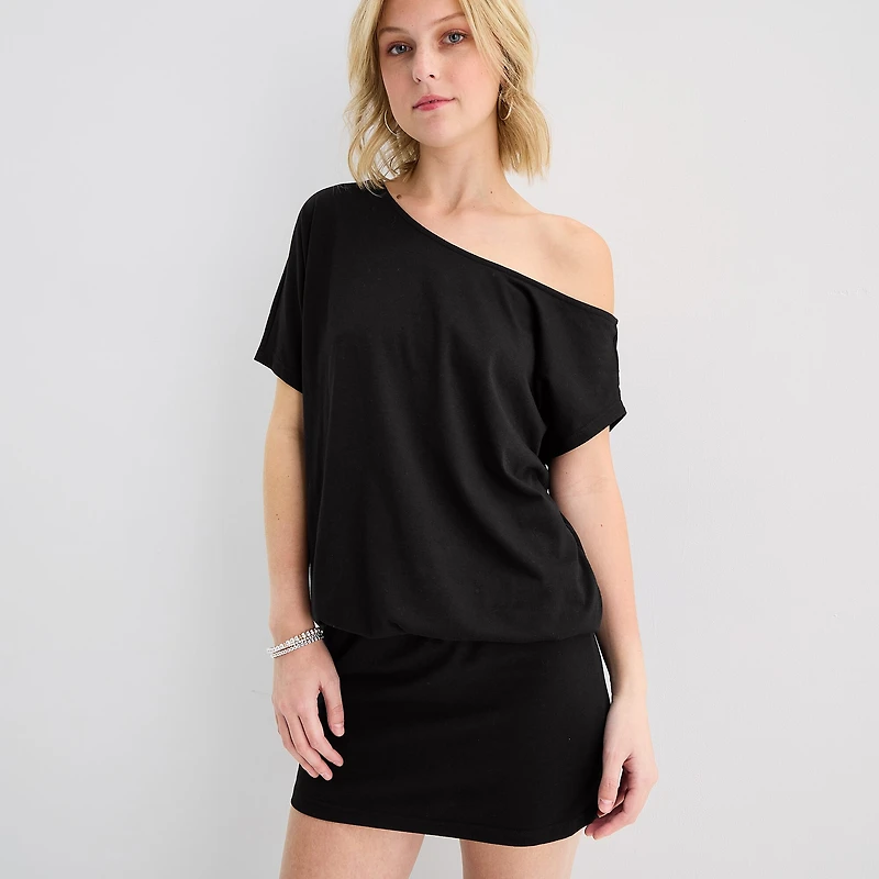 Forever 21 Womens Juniors Short Sleeve Off the Shoulder Bodycon Dress