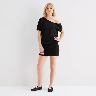 Forever 21 Womens Juniors Short Sleeve Off the Shoulder Bodycon Dress