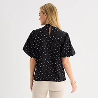 Liz Claiborne Womens Keyhole Neck Short Sleeve Blouse