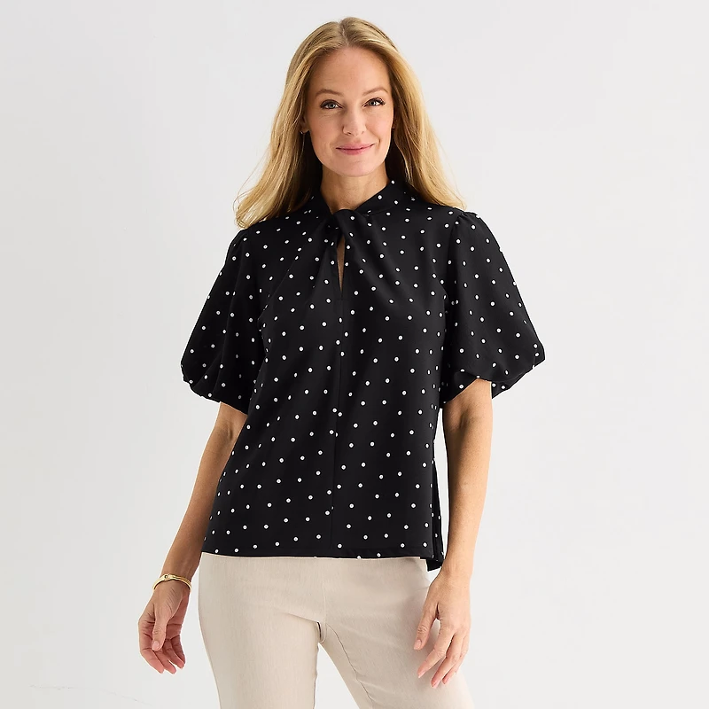 Liz Claiborne Womens Keyhole Neck Short Sleeve Blouse